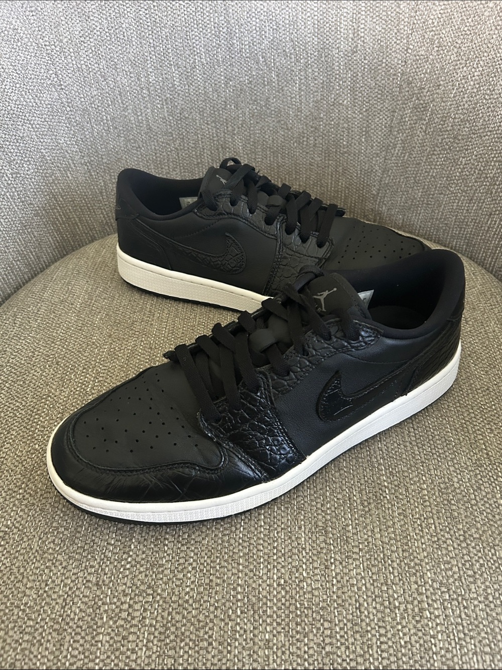 Nike Air Jordan 1 Low Golf Black Crocodile Skin Sneakers